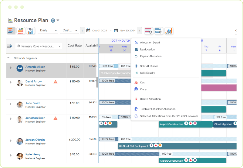 Resource scheduling software with drag-and-drop feature