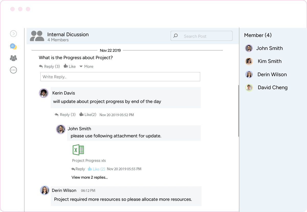 PSA team collaboration software internal discussion screen