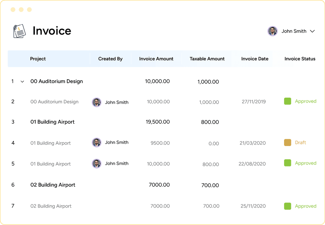 PSA project accounting software list of all project invoices