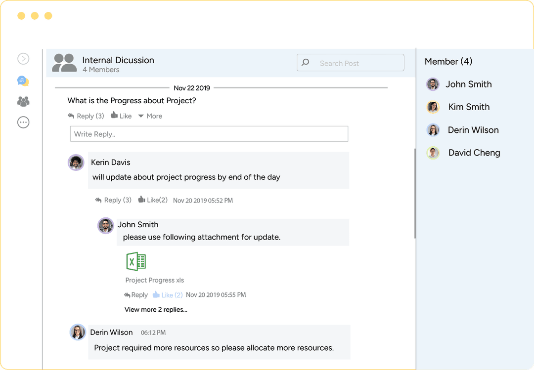 PSA team collaboration software internal discussion screen