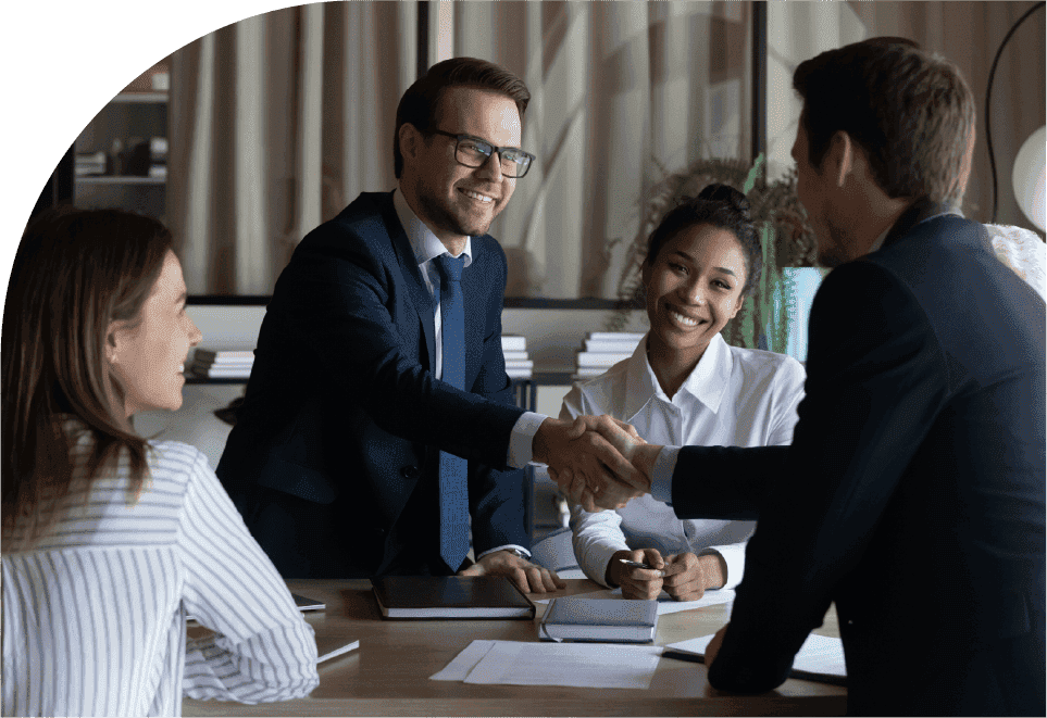 Business professionals collaborating during a project portfolio meeting