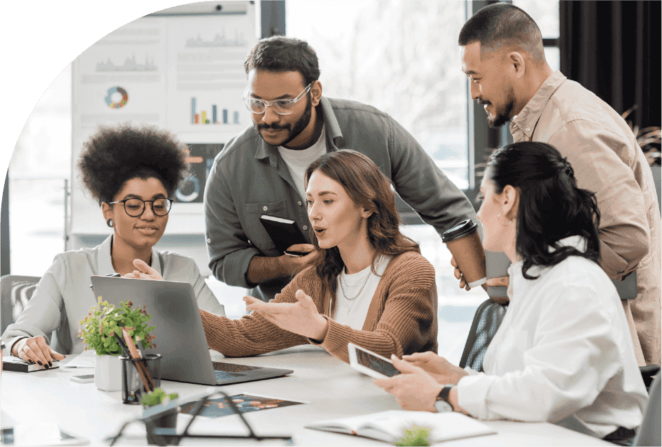 Business professionals looking at a project portfolio report