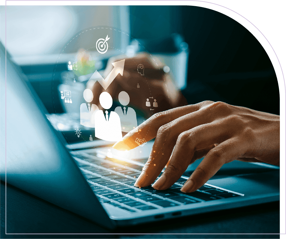 Business professional using workforce planning software on a laptop