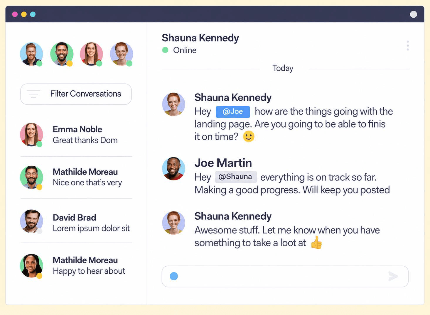 Teamwork.com team chat interface showing project update messages