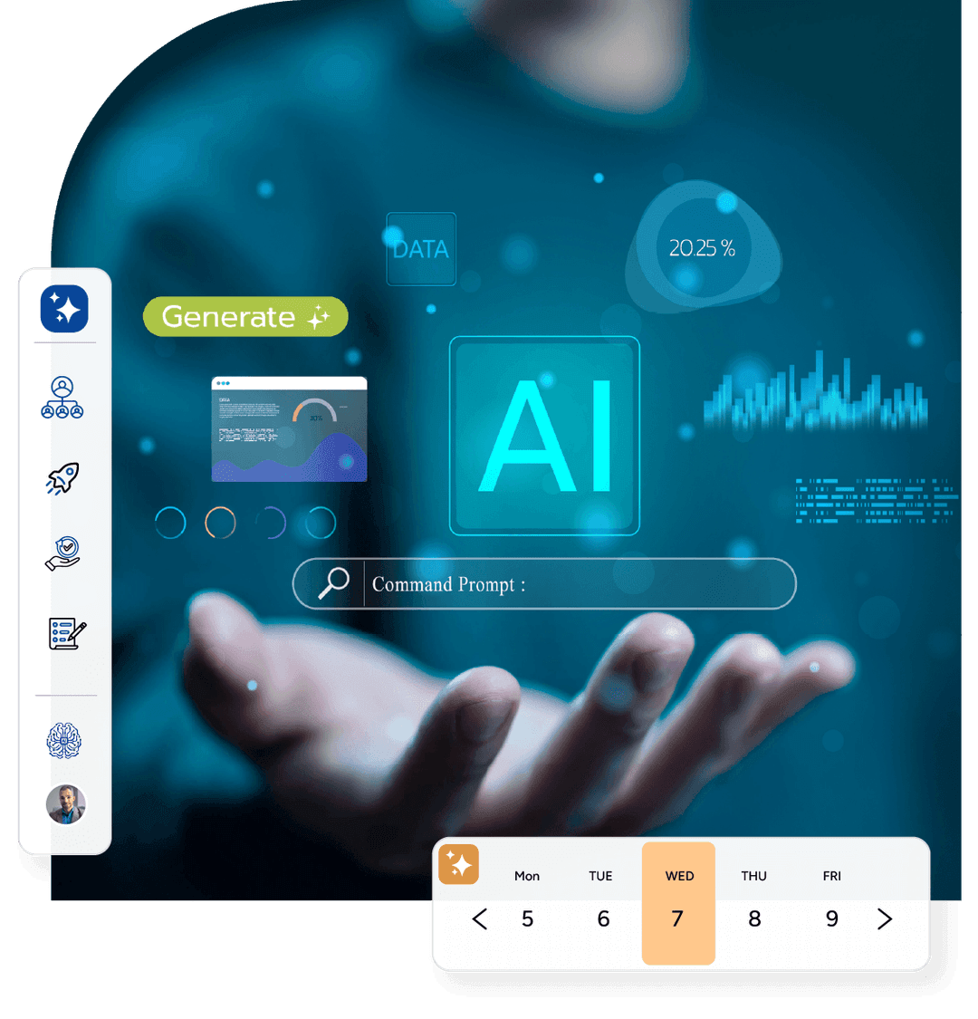 AI-powered resource management interface showing workforce analytics, data insights, and planning intelligence