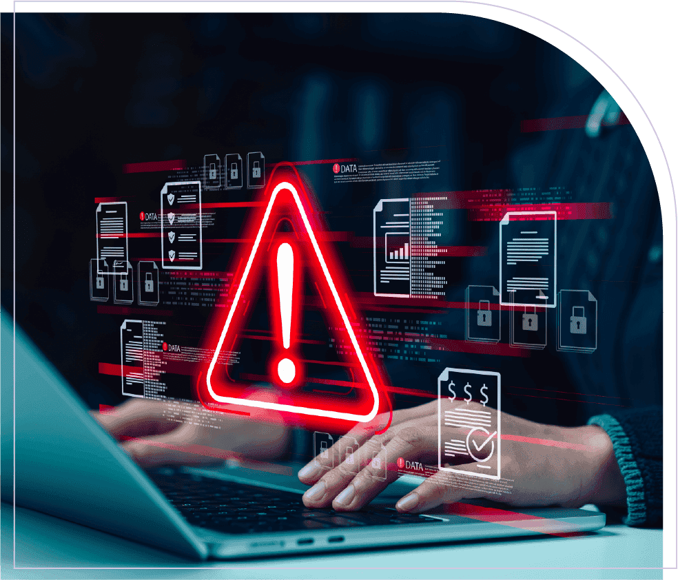 A laptop screen shows a digital warning alert, representing asset scheduling risks