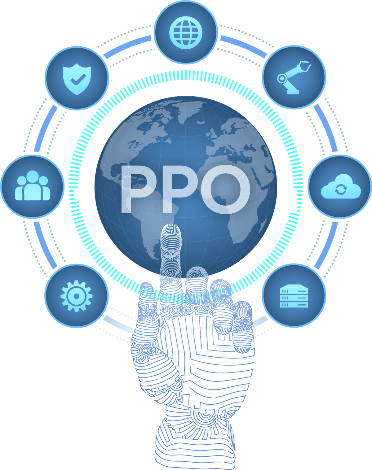 PMO governance graphic showing global portfolio visibility and connected project controls