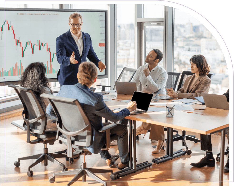 Business team meeting on related solutions to improve revenue predictability
