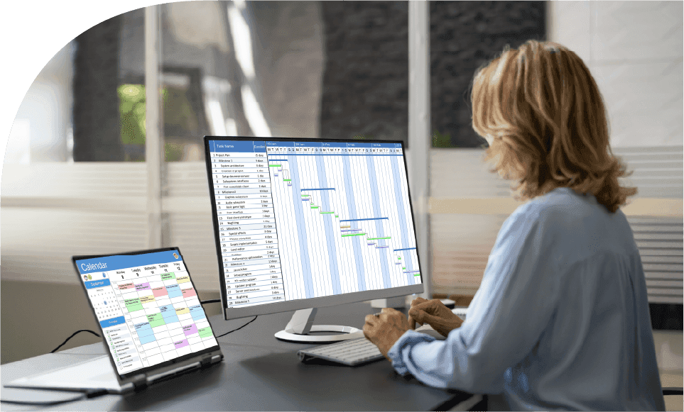 Manager reviewing project schedules, resource plans, and calendar data to improve resource ROI