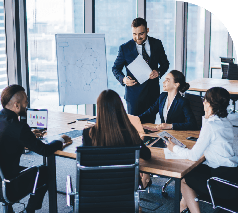 Team evaluating workforce capabilities to match skilled talent with business demand Business team discussing about skills-based staffing and workforce allocation software in the market