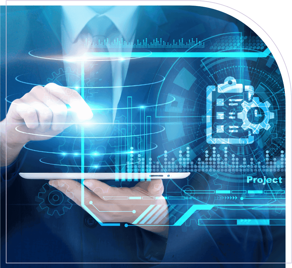 A professional using a virtual dashboard to manage project portfolio data