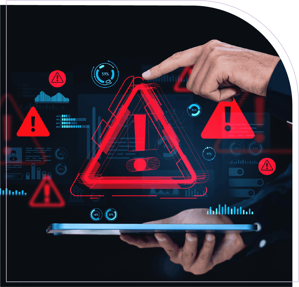 Professional reviewing execution risk alerts and portfolio data on a laptop