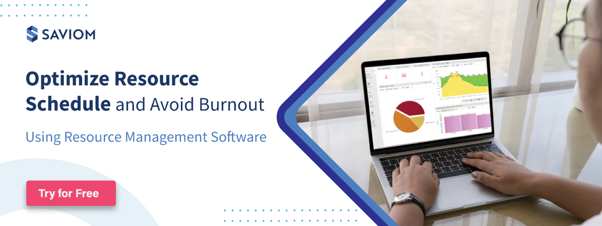 Banner showcasing optimize resource schedule and prevent burnout with SAVIOM's resource management software