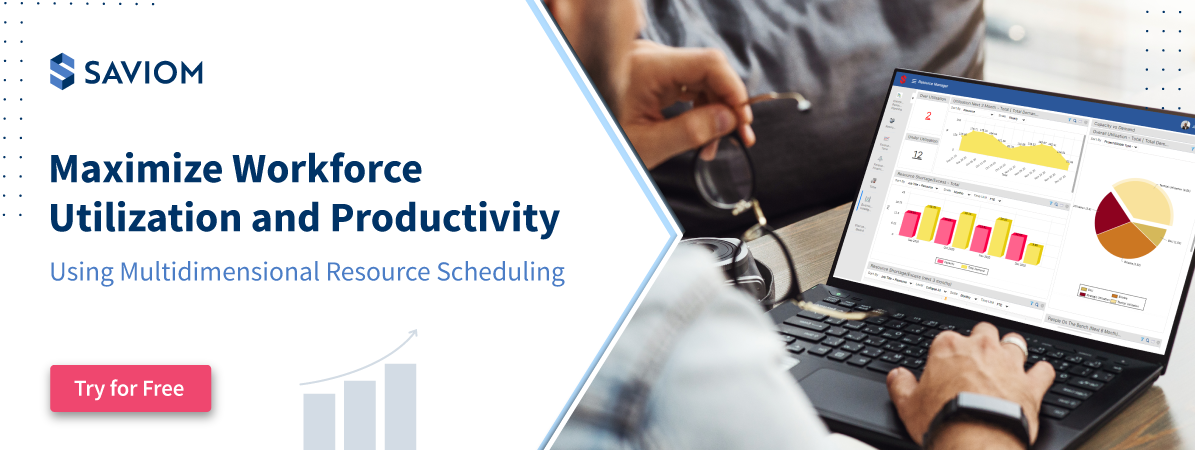 Banner showing maximize workforce utilization and productivity using multidimensional resource scheduling