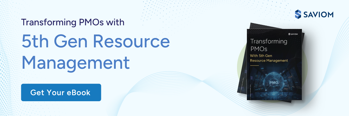 Banner displaying transform PMO with 5th gen resource management guide.