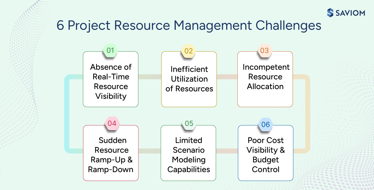 Infographic showing common project resource management challenges.