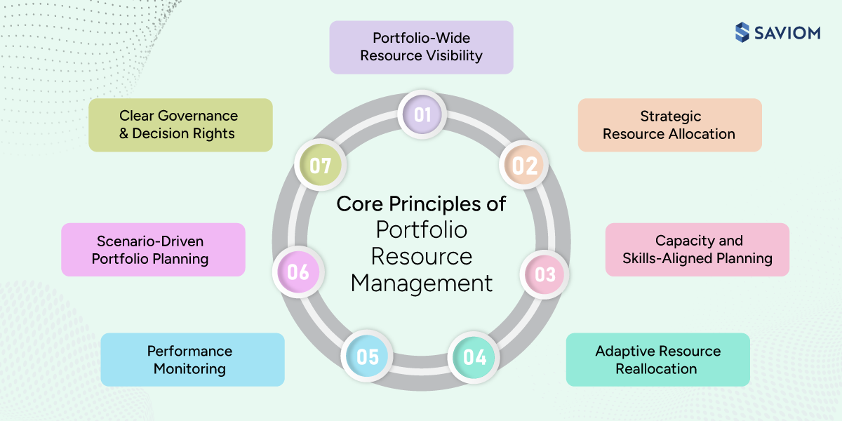  Infographic showing the core principles of portfolio resource management. 